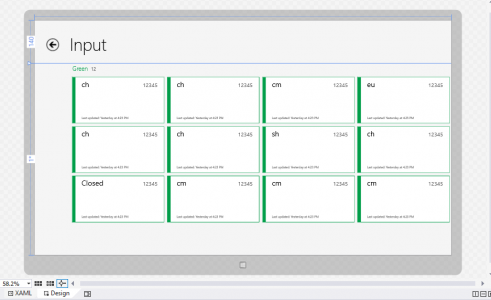 The Design tab, showing a grouped GridView, filled with data.